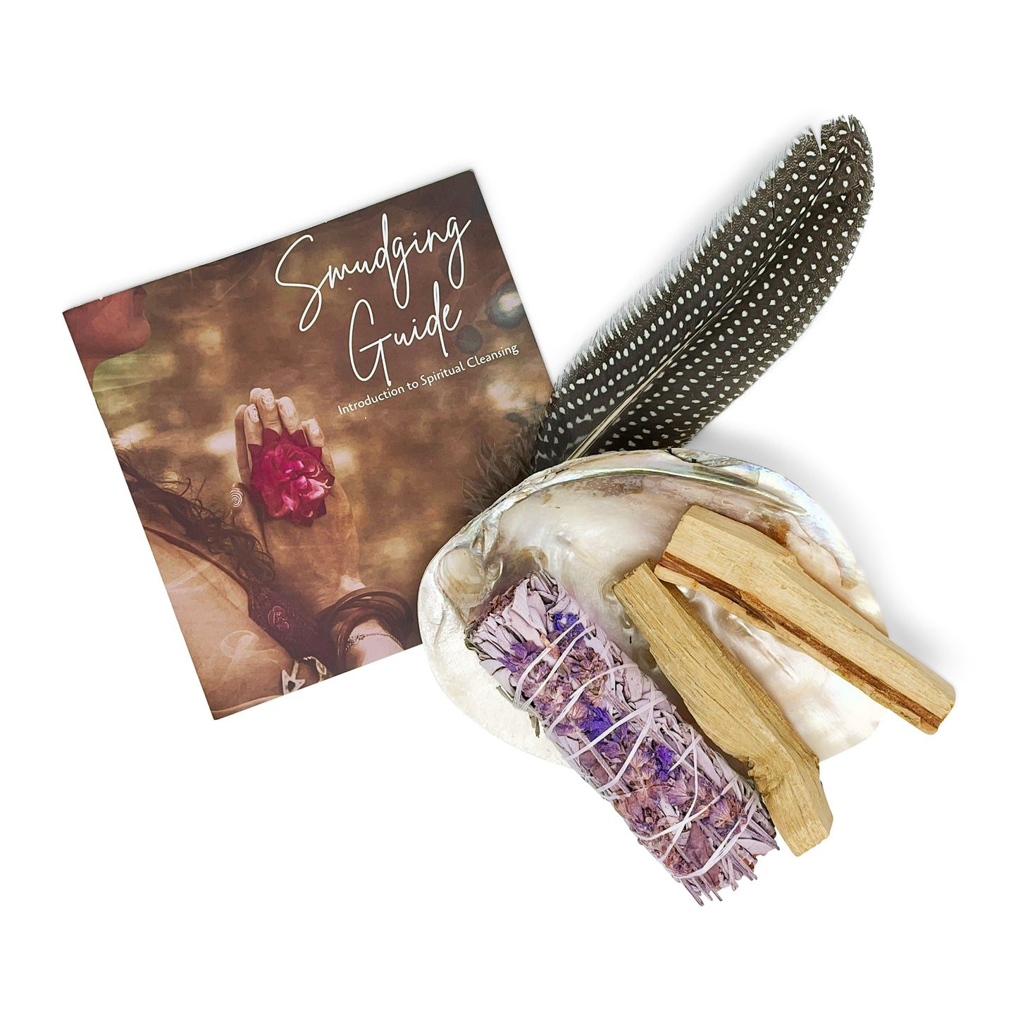 Räucherbündel Weißer Salbei mit Lavendel & Palo Santo im Räucherset mit Perlmutt Muschel als Räucherschale