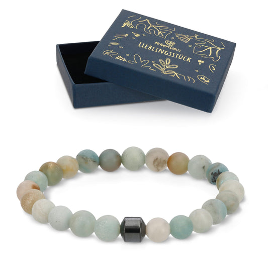 Hematit - Amazonit 8mm Perlenarmband Edelstein mit hochwertigen elastischen und reißfesten Band. Geschenk für Mann und Frau in Geschenkbox.