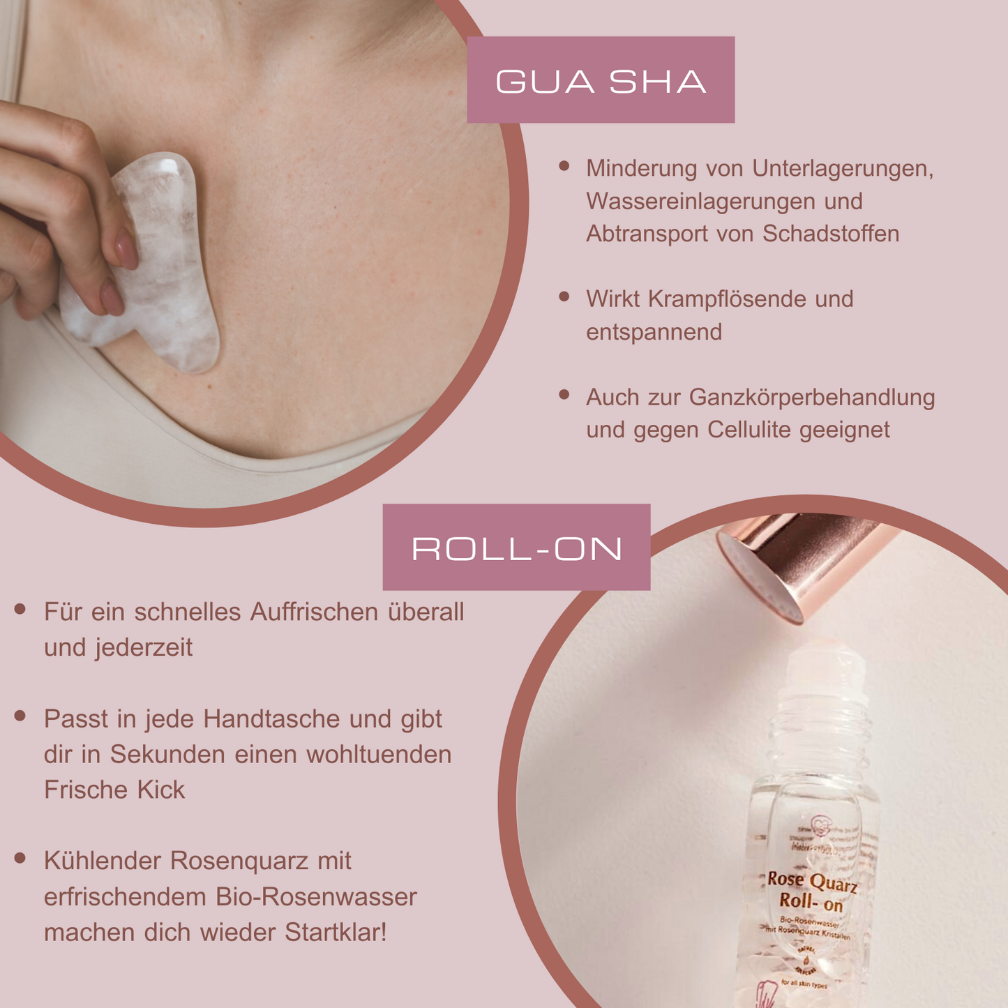 BEAUTY RITUAL BOX - Rosenquarz Roller, Gua Sha und Roll-on mit Bio Rosenwasser