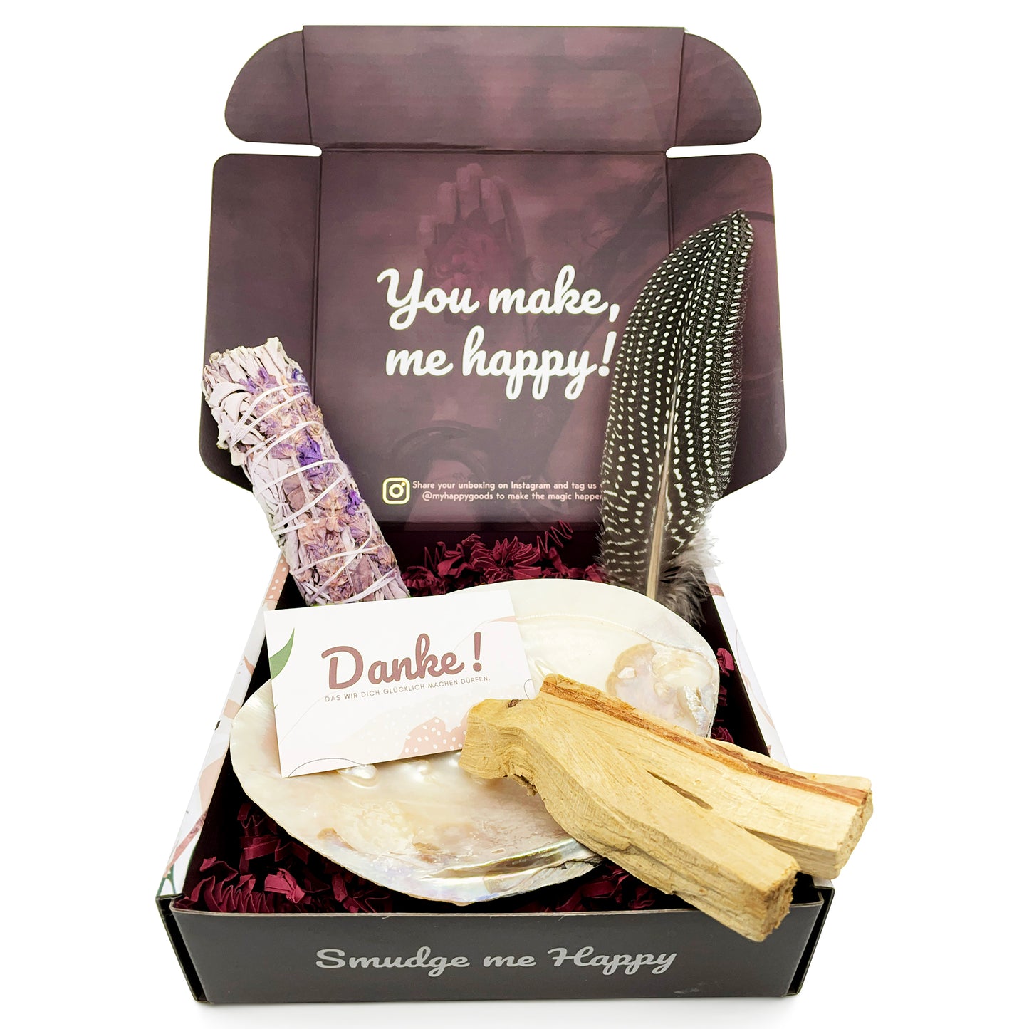 Räucherbündel Weißer Salbei mit Lavendel & Palo Santo im Räucherset mit Perlmutt Muschel als Räucherschale