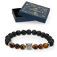 Chakra Lavastein Armband 8 mm Perlenarmbänder Naturstein Eule Geschenk für Mann und Frau mit Geschenkbox.