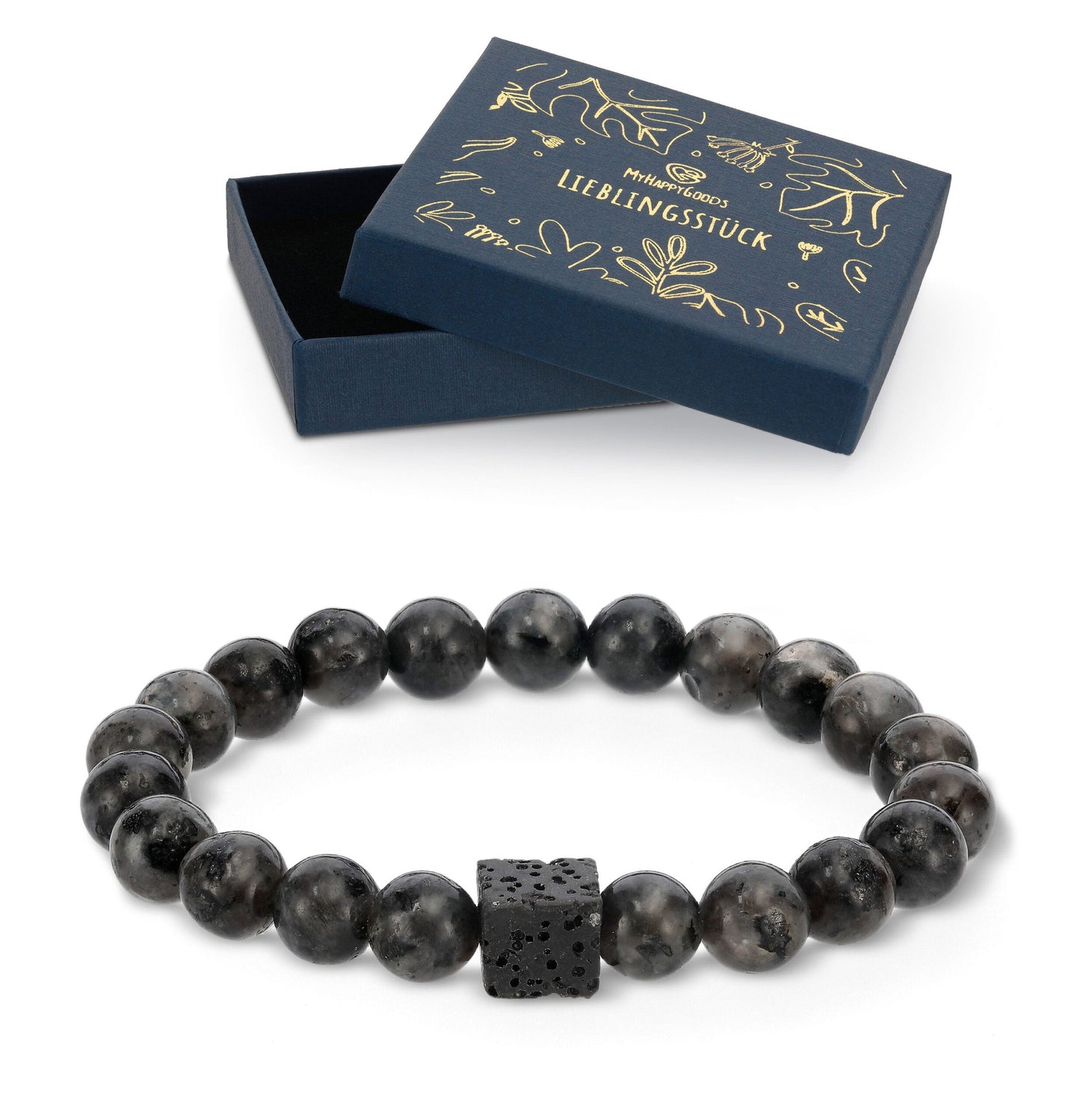 Naturstein Armband 8 mm  Quadratisches vulkanisches Lavasteinarmband. Geschenk für Mann und Frau in Geschenkbox.