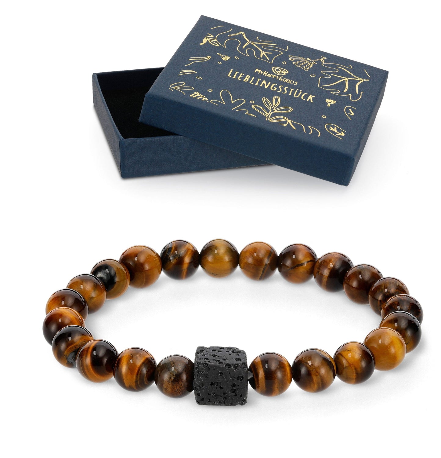 Naturstein Armband 8 mm  Quadratisches vulkanisches Lavasteinarmband. Geschenk für Mann und Frau in Geschenkbox.